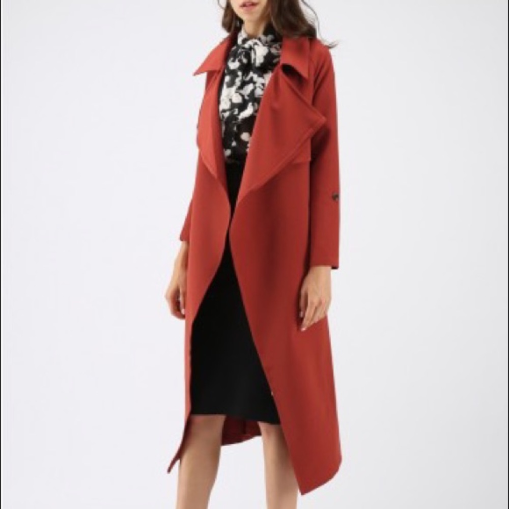 NWT Open Front Chiffon Trench Coat Red/burgundy